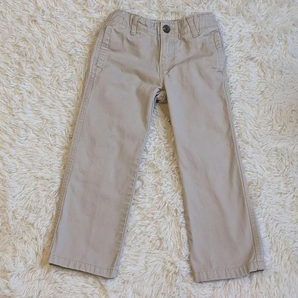Old Navy Boys Size 4T Beige Khaki Cotton Uniform Straight Leg Pants Trousers